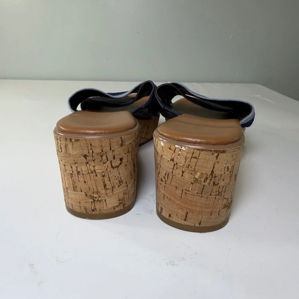 Nine West Xach Aryo Blue Denim Cork Wedge Platform Sandals Womens‎ 8M